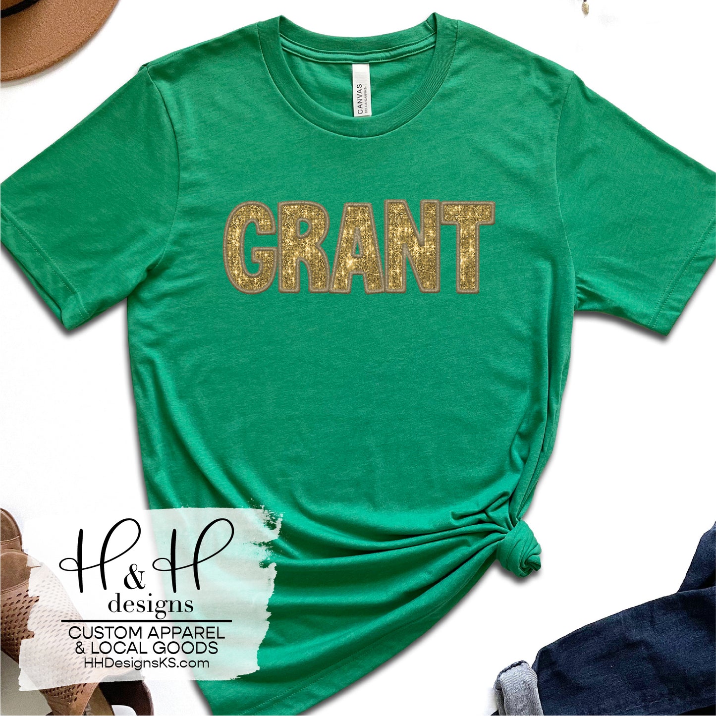 Grant Faux Glitter Embroidery