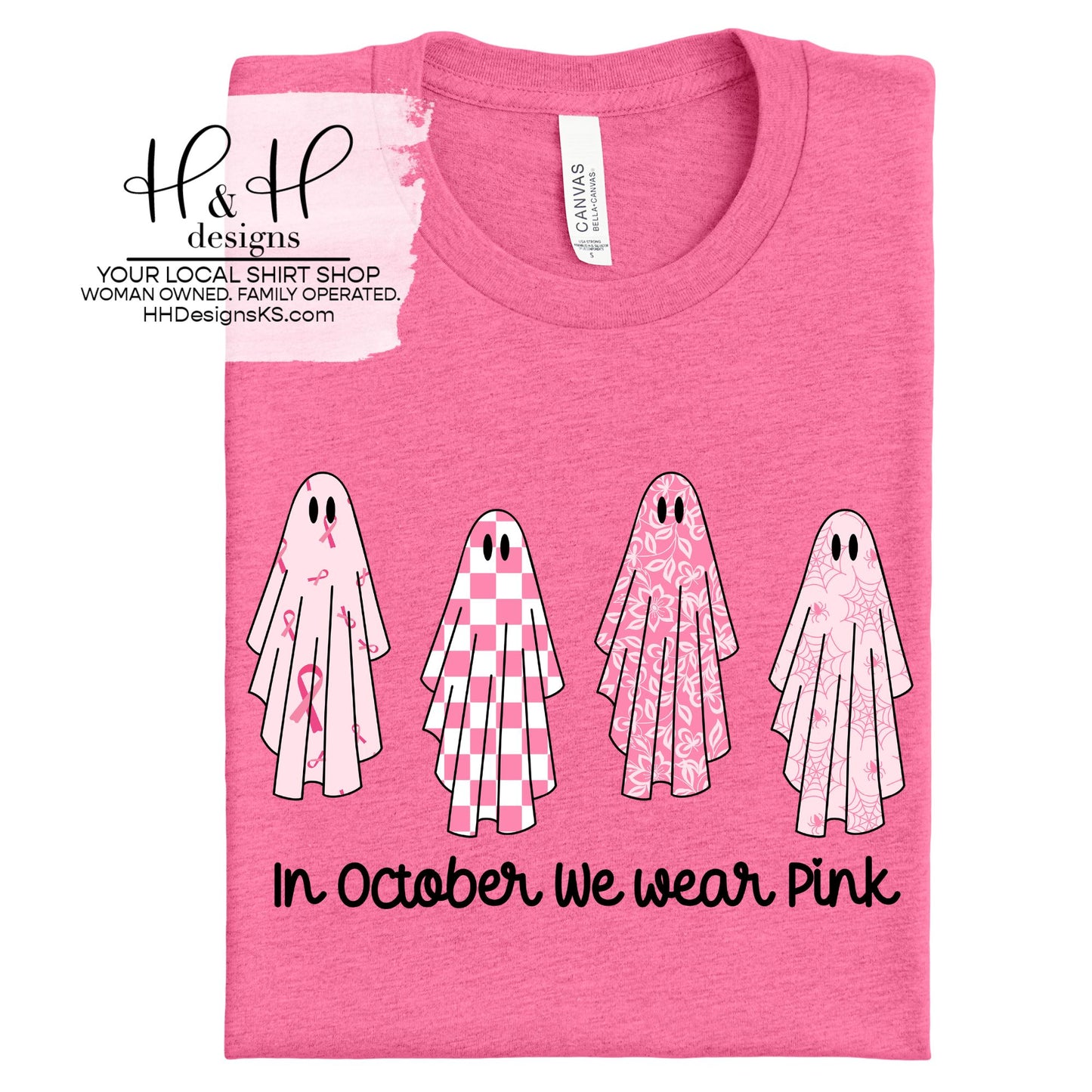 In October we wear pink ghosts ~ Making Strides Topeka Fundraiser - white ~ HH2109
