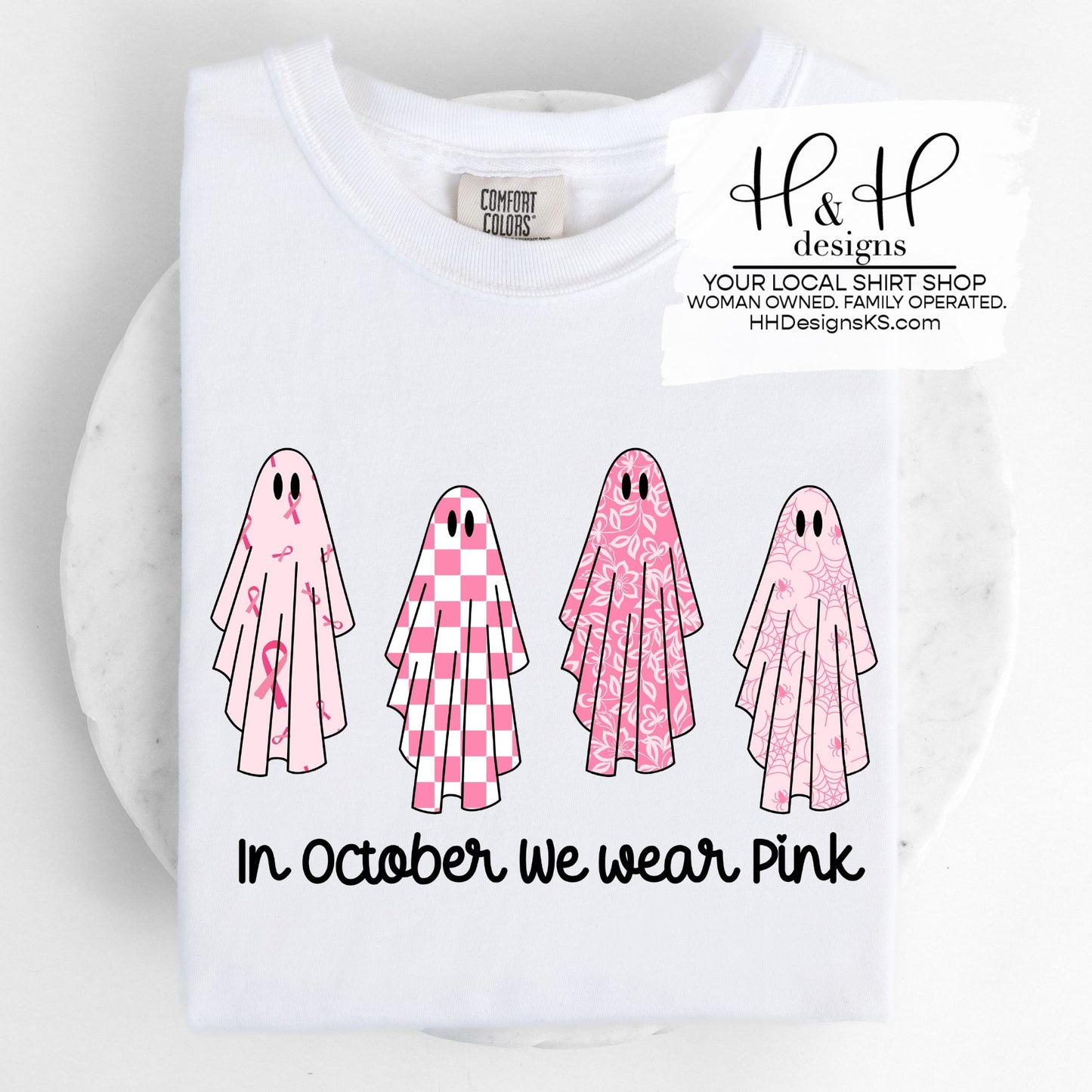In October we wear pink ghosts ~ Making Strides Topeka Fundraiser - white ~ HH2109