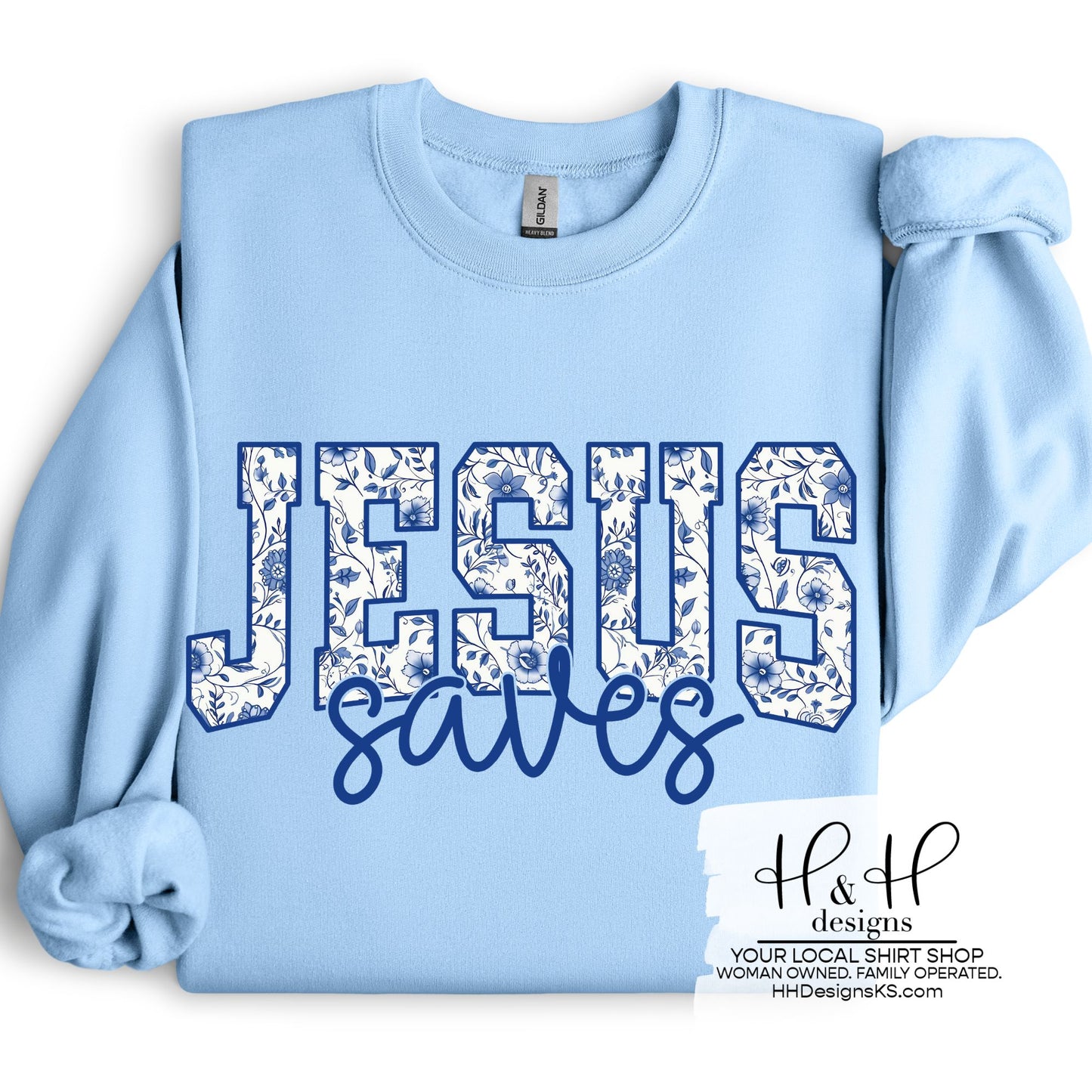 Jesus Saves Blue Floral Block ~ HH2127