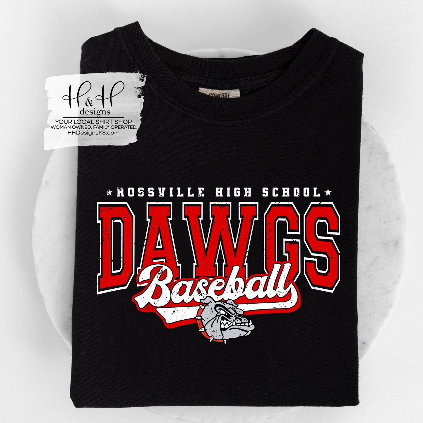 Rossville Dawgs Baseball Distressed Retro Script ~ HH273