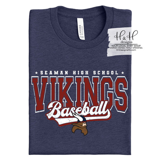 Seaman Vikings Baseball Distressed Retro Script ~ HH275