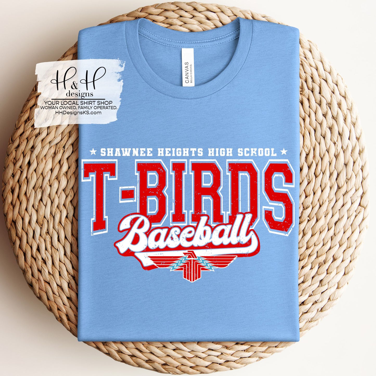 Shawnee Heights T-Birds Baseball Distressed Retro Script ~ HH276