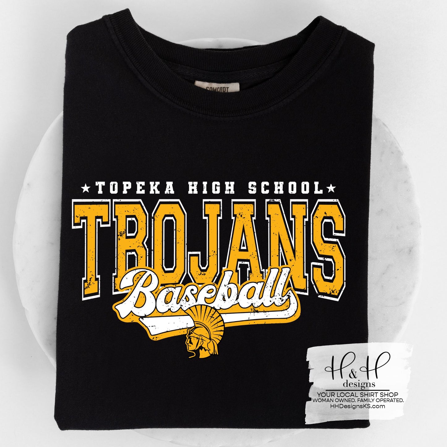 Topeka High Trojans Baseball Distressed Retro Script ~ HH278