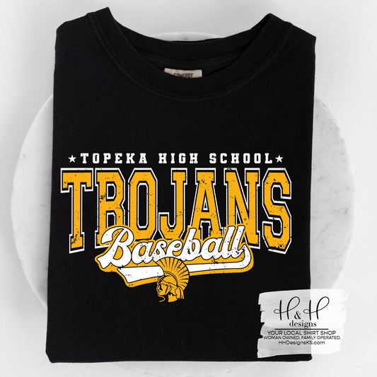 Topeka High Trojans Baseball Distressed Retro Script ~ HH278