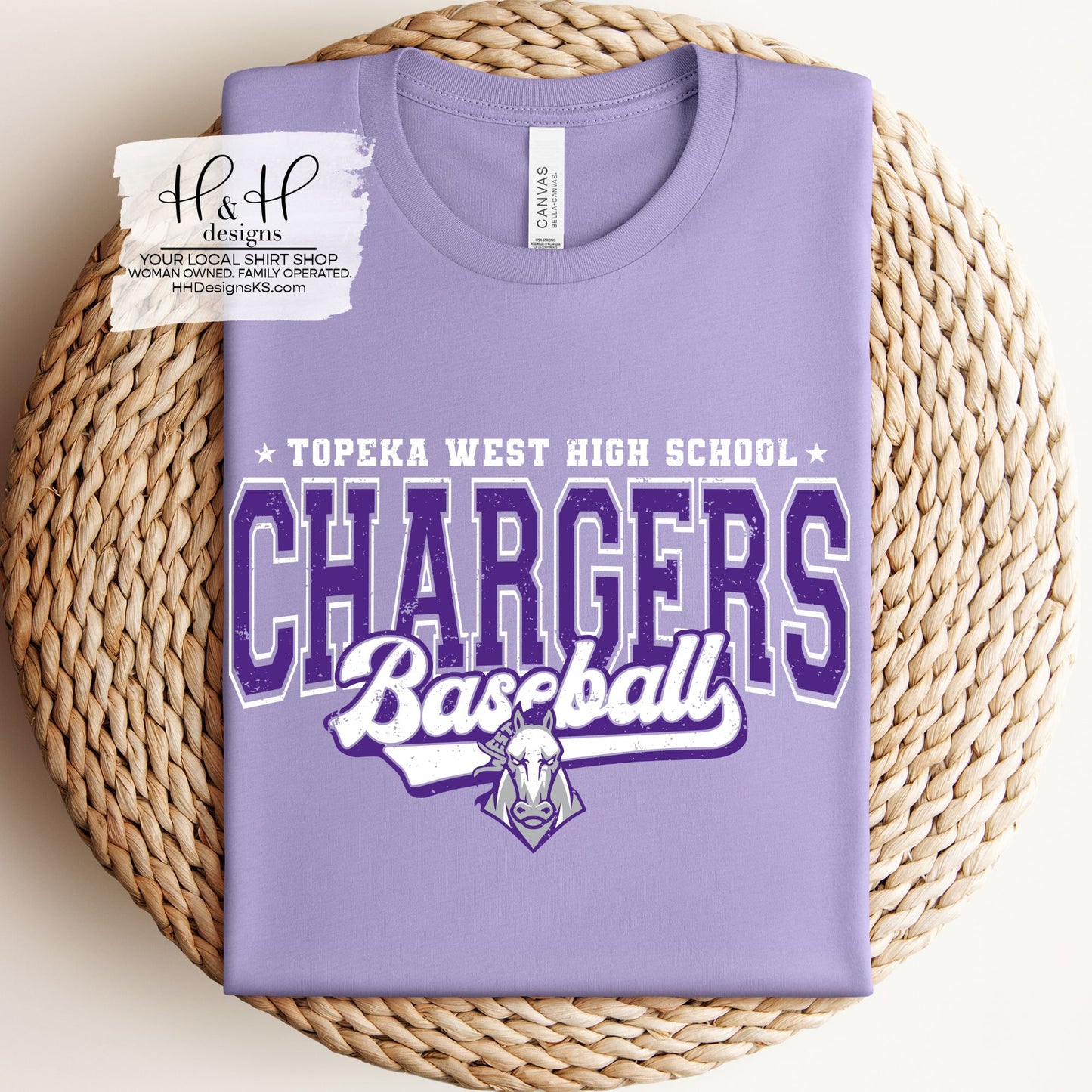 Topeka West Chargers Baseball Distressed Retro Script ~ HH279