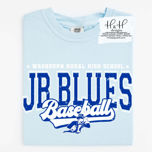 Washburn Rural Jr. Blues Baseball Distressed Retro Script ~ HH281