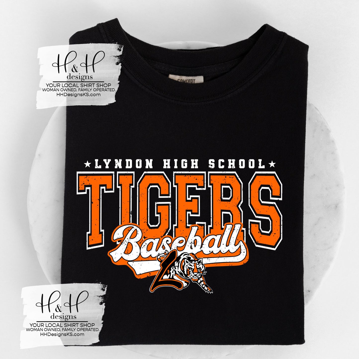 Lyndon Tigers Baseball Distressed Retro Script ~ HH288