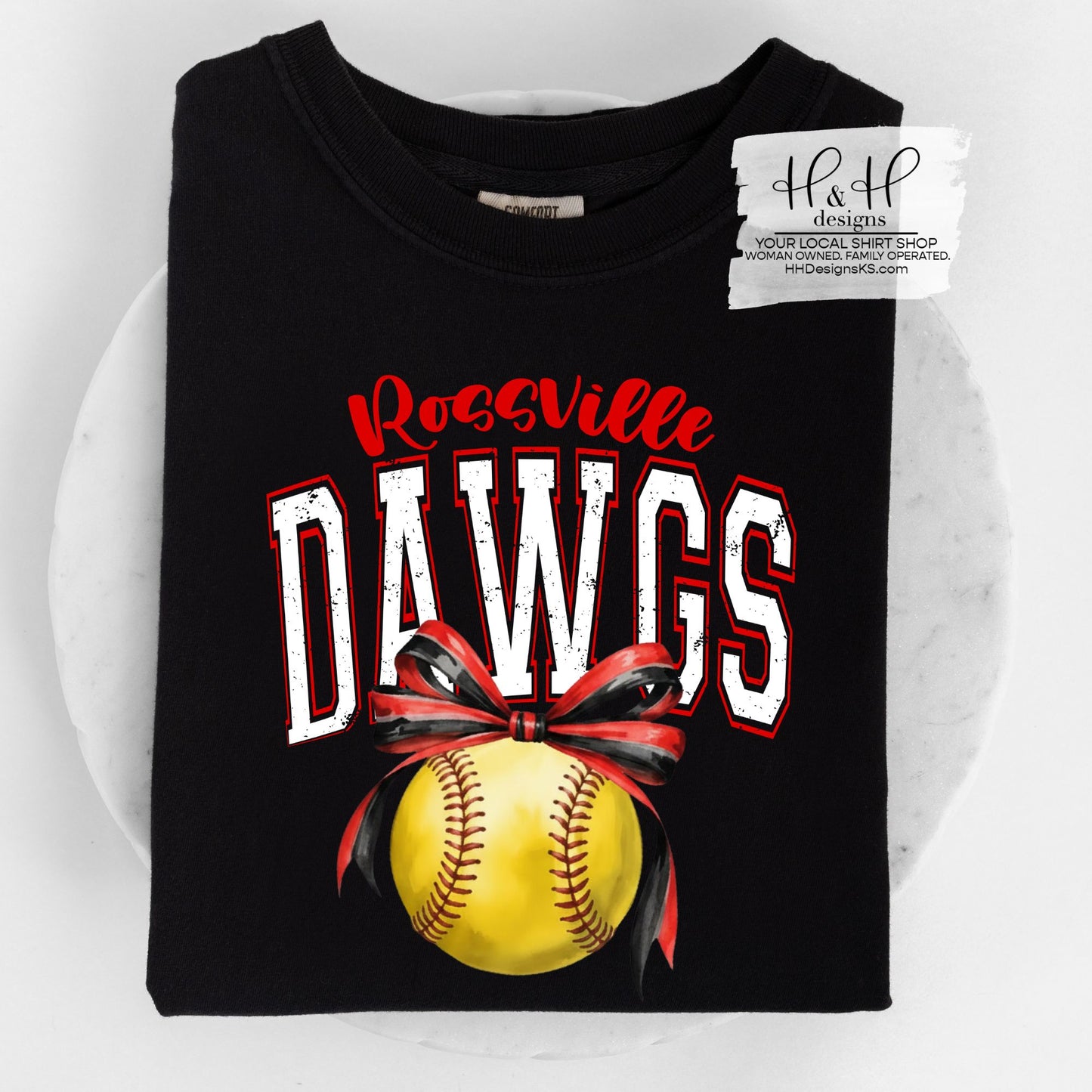 Rossville Dawgs Softball Block Bow ~ HH290