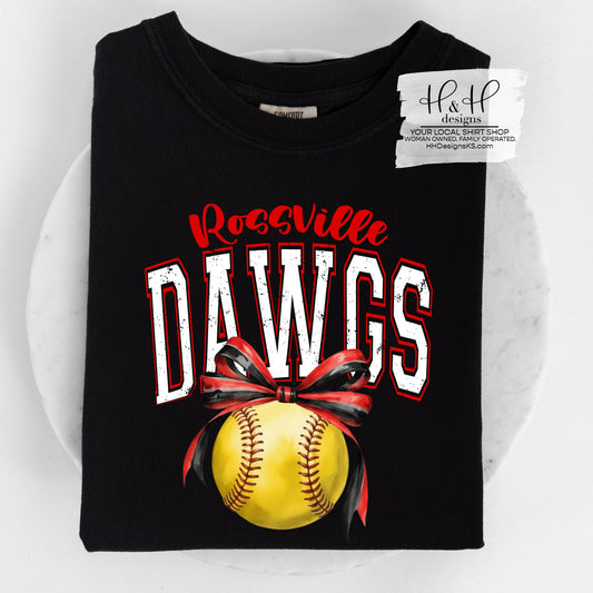 Rossville Dawgs Softball Block Bow ~ HH290