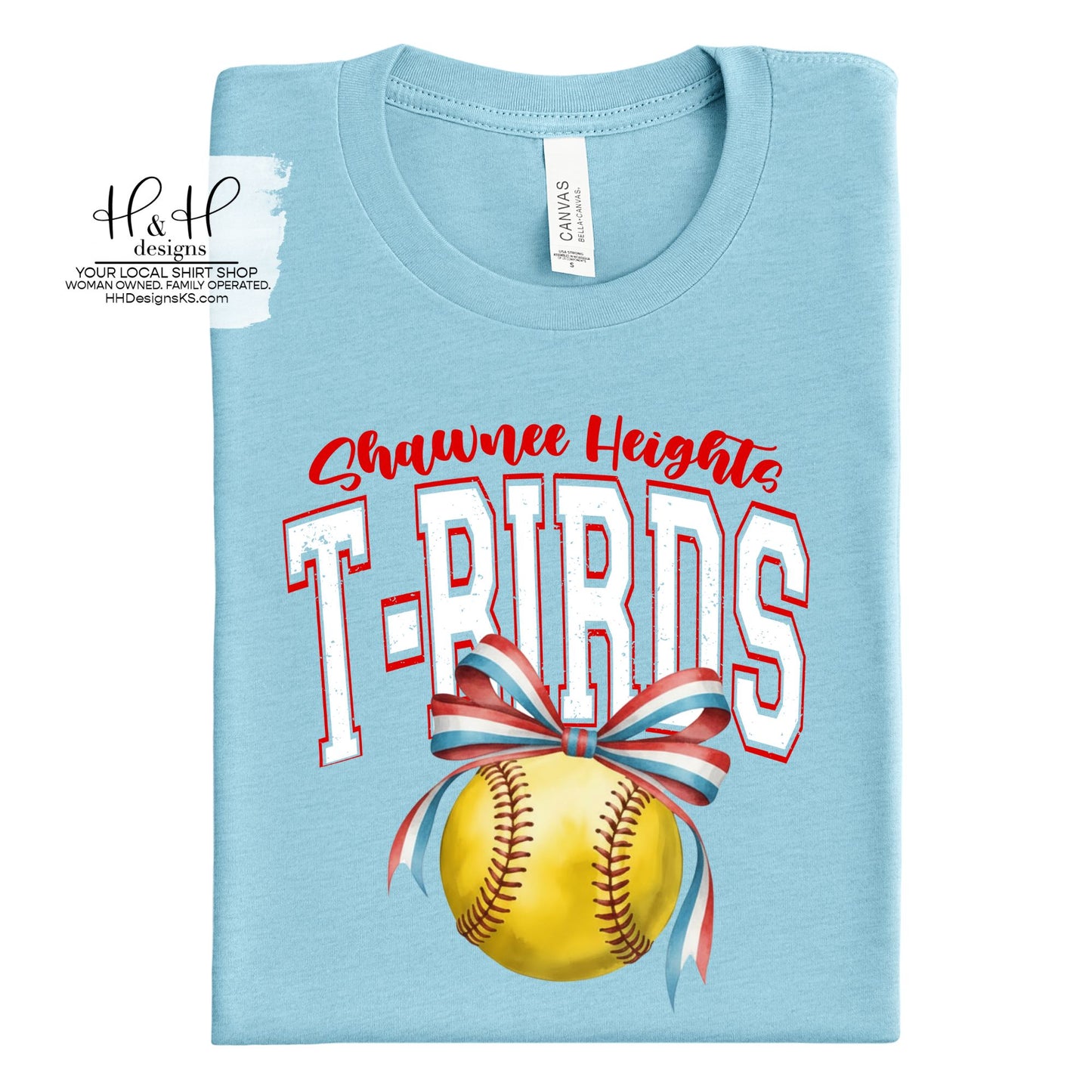 Shawnee Heights T-Birds Softball Block Bow ~ HH293