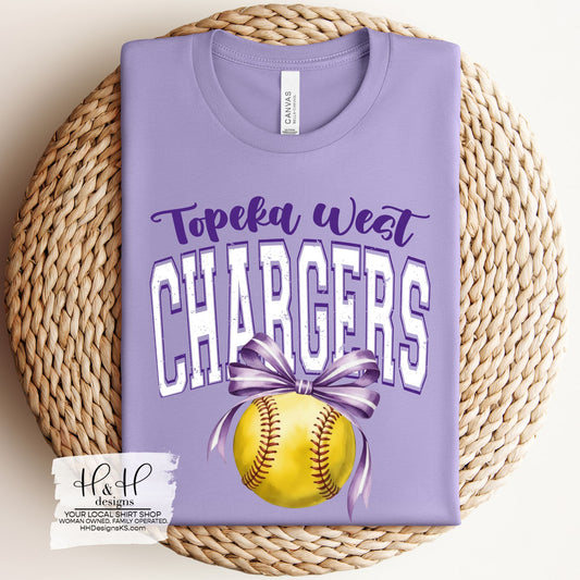Topeka West Chargers Softball Block Bow ~ HH296