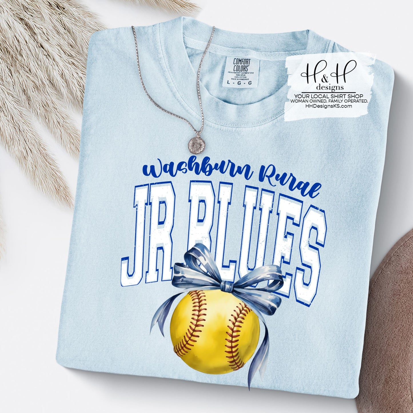 Washburn Rural Jr. BLues Softball Block Bow ~ HH298