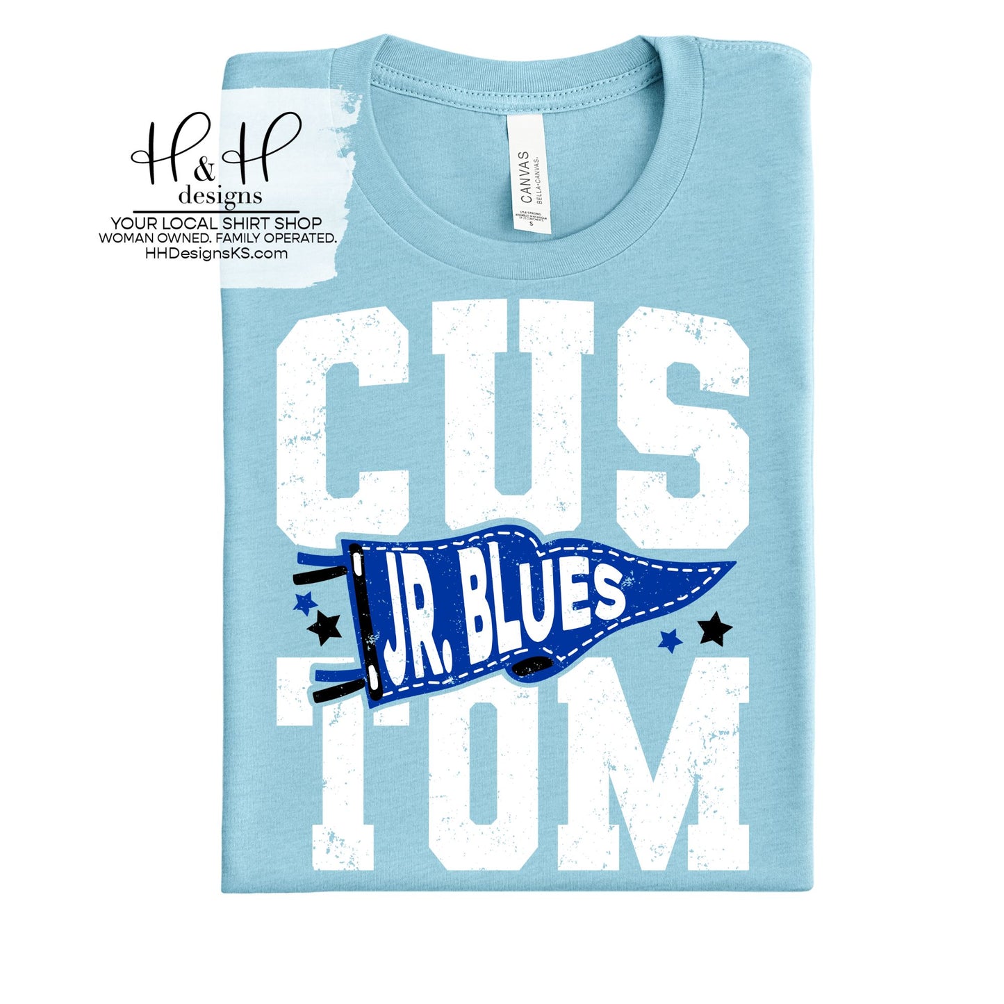 Washburn rural Jr. Blues Spirit Pennant Block ~ Customize for your sport or club! ~ HH341