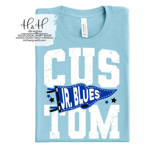 Washburn rural Jr. Blues Spirit Pennant Block ~ Customize for your sport or club! ~ HH341