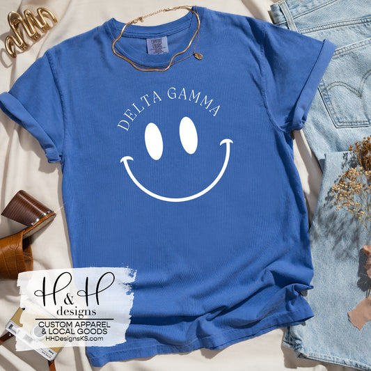 Delta Gamma White Smiley- Licensed Delta Gamma Apparel - HHDG110