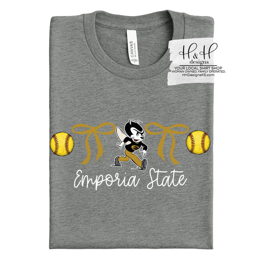 Emporia State Coquette Softball Bows ~ Licensed Apparel ~ HHESU133