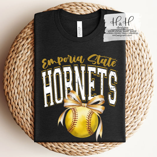 Emporia State Hornets Softball Block Bow ~ Licensed Apparel ~ HHESU150