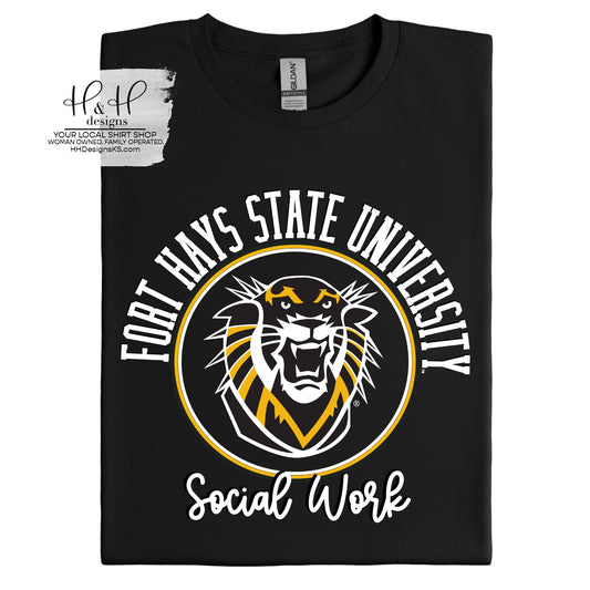 Fort Hays State Social Work Distressed Round ~ Licensed Apparel ~ HHFHSU142
