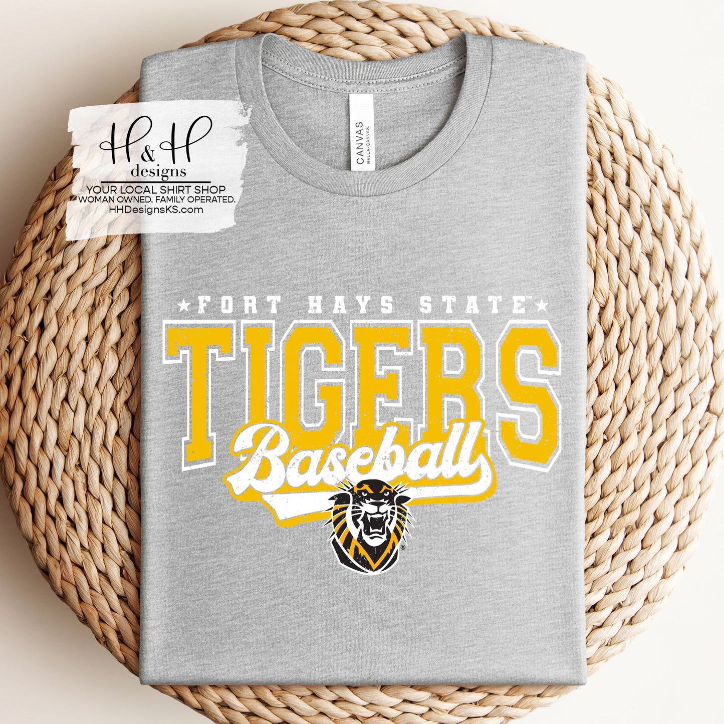 Fort Hays State Tigers Baseball Distressed Retro Script ~ Licensed Apparel ~ HHFHSU132