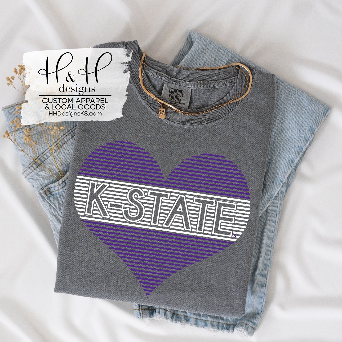 K-State Lined Heart ~ HHKSU113 ~ Licensed K-State Apparel