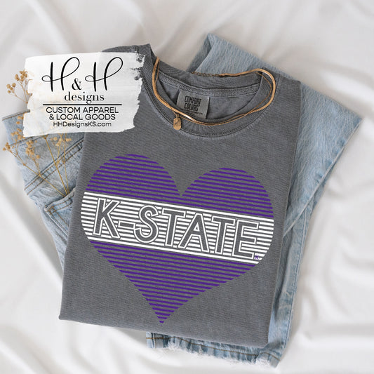 K-State Lined Heart ~ HHKSU113 ~ Licensed K-State Apparel