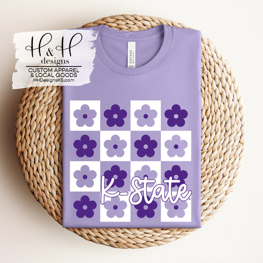 Purple & White K-State Daisy Block ~ HHKSU153 ~ Licensed K-State Apparel