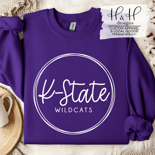 K-State Wildcats Hand Lettered Round Script  ~ Licensed Apparel ~ HHKSU168