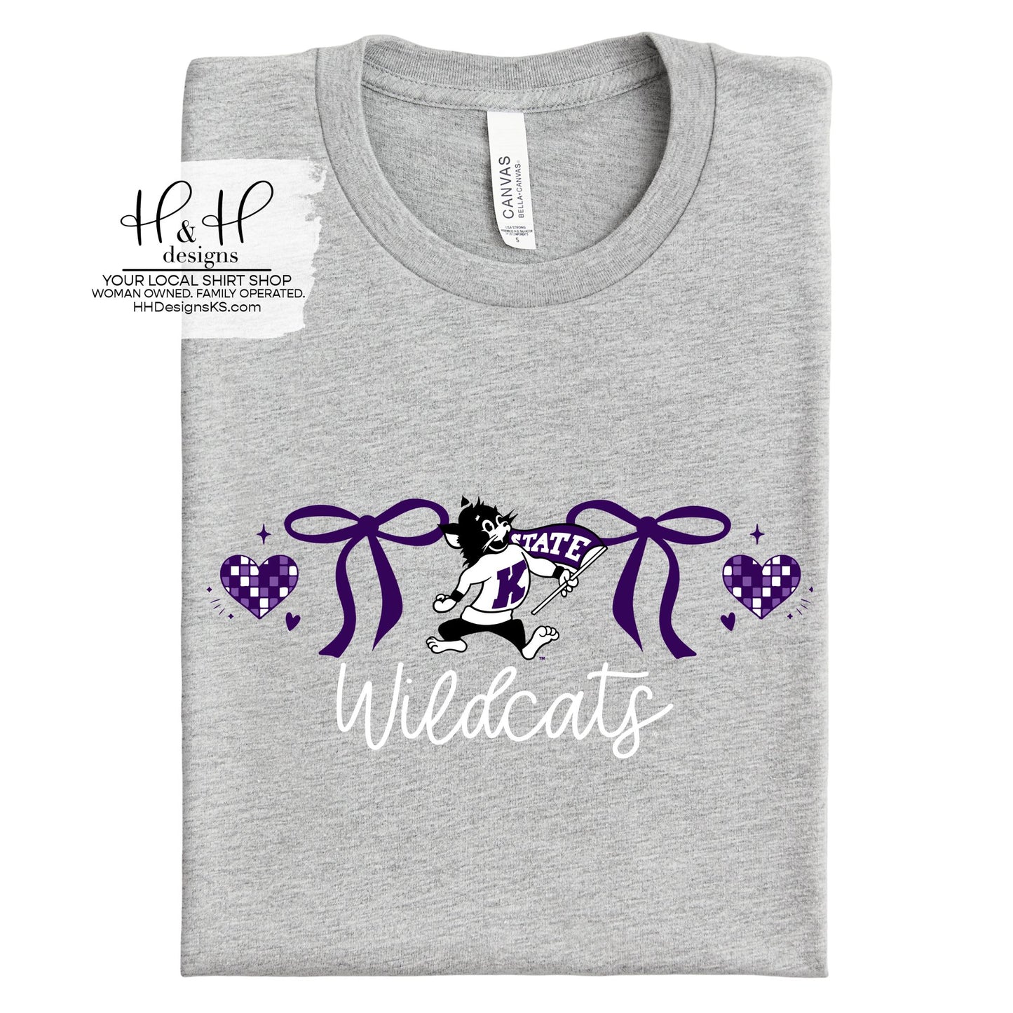 K-State Coquette Hearts Bows ~ Licensed Apparel ~ HHKSU192