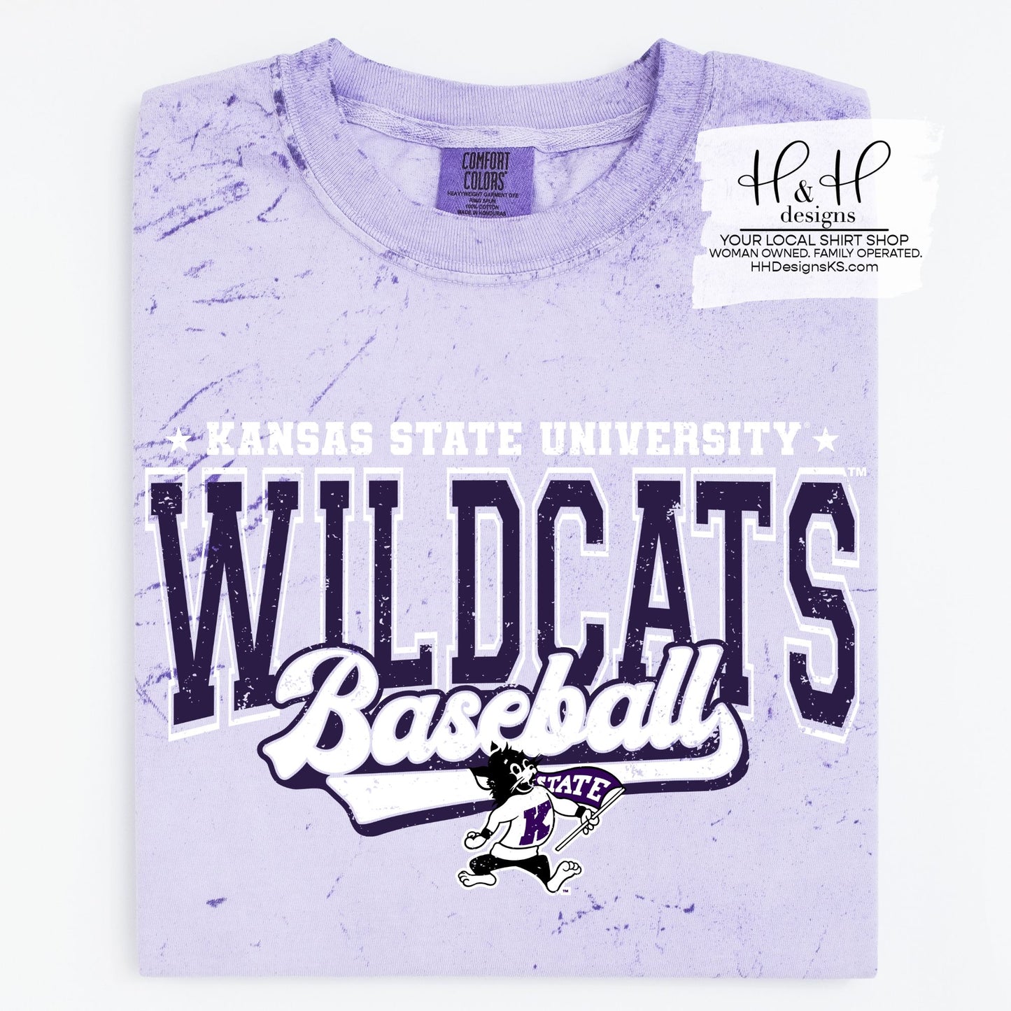 Kansas State University Baseball Distressed Retro Script ~ Licensed Apparel ~ HHKSU209