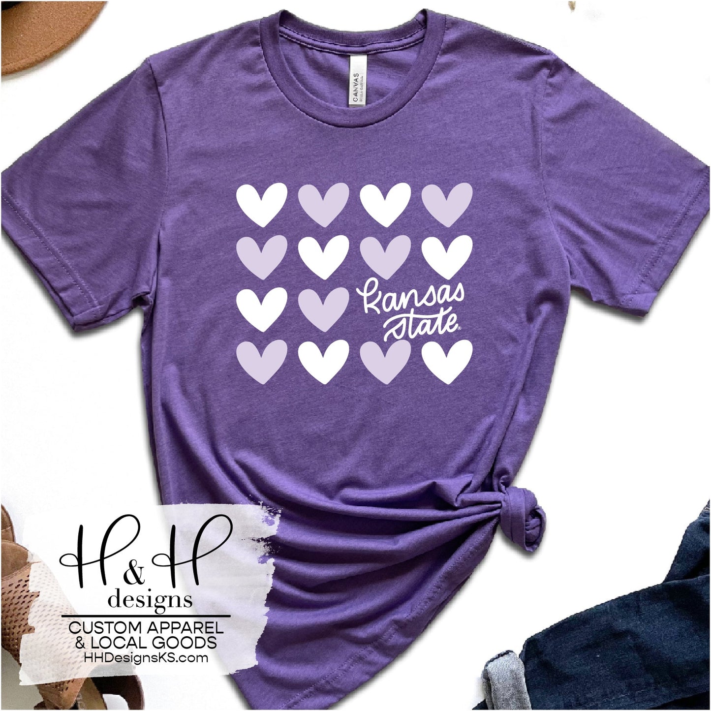 Kansas State Repeat Hearts ~ HHKSU131 ~ Licensed K-State Apparel