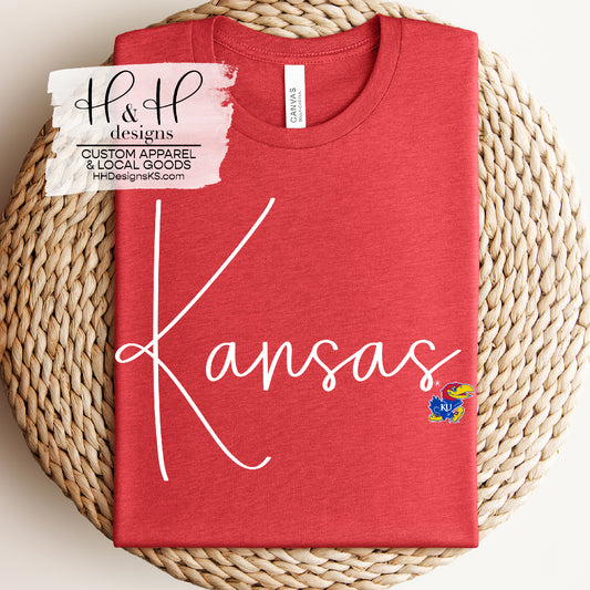 Kansas Swirly Script~ Licensed Apparel ~ HHKU111