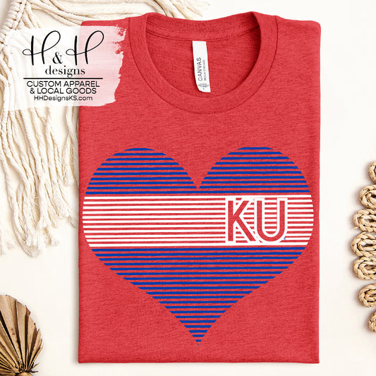 Blue KU lined heart ~ Licensed Apparel ~ HHKU114