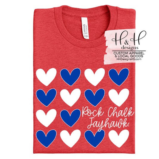 Rock Chalk Jayhawk Repeat Hearts ~ Licensed Apparel ~ HHKU118