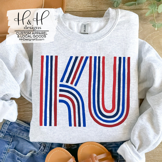 KU Lined Initials - Red & blue~ Licensed Apparel ~ HHKU122