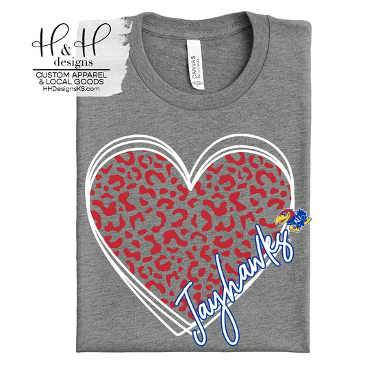 Jayhawks Red Leopard Heart  ~ Licensed Apparel ~ HHKU123