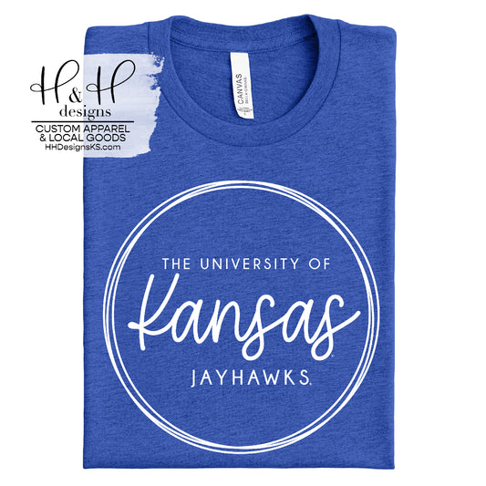 Kansas Jayhawks Hand Lettered Round Script  ~ Licensed Apparel ~ HHKU136