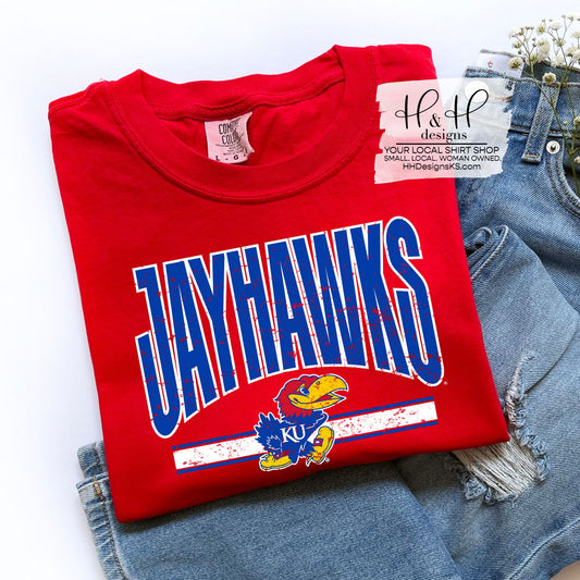 Jayhawks Distressed Warp  ~ Licensed Apparel ~ HHKU147