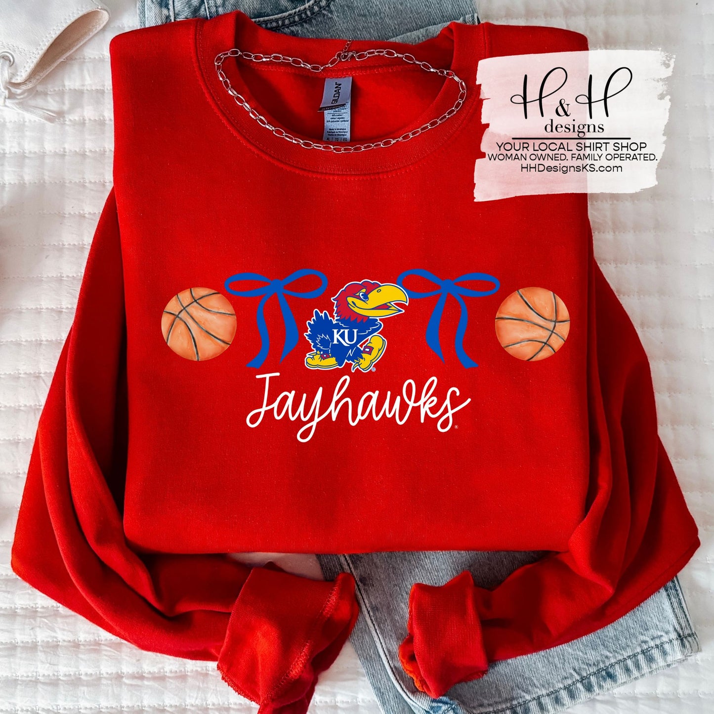 Jayhawks Coquette Basketball Bows ~ Licensed Apparel ~ HHKU158