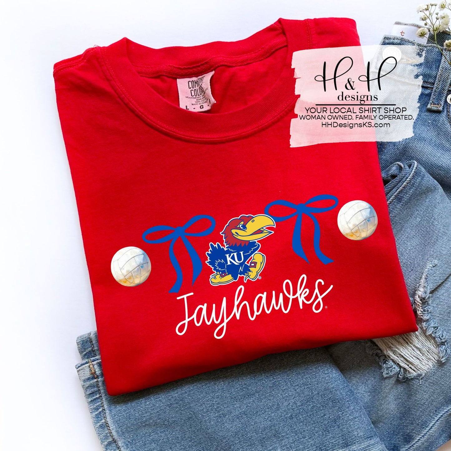 Jayhawks Coquette Volleyball Bows ~ Licensed Apparel ~ HHKU160