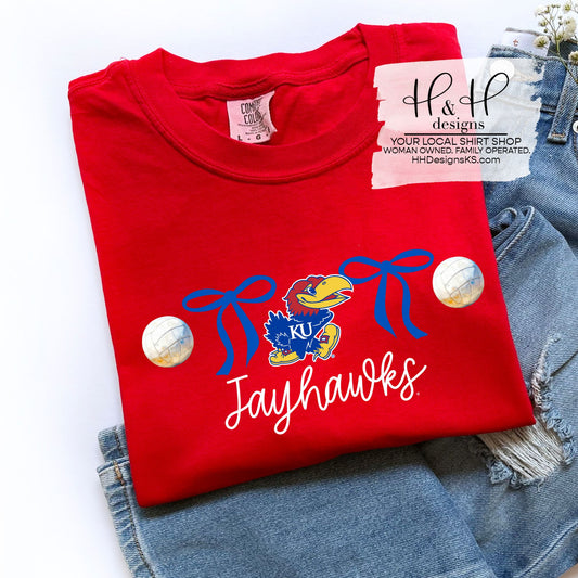 Jayhawks Coquette Volleyball Bows ~ Licensed Apparel ~ HHKU160