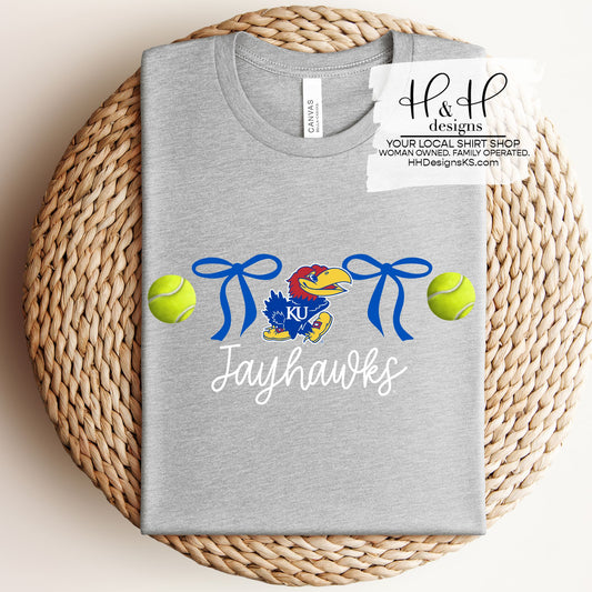 Jayhawks Coquette Tennis Bows ~ Licensed Apparel ~ HHKU162