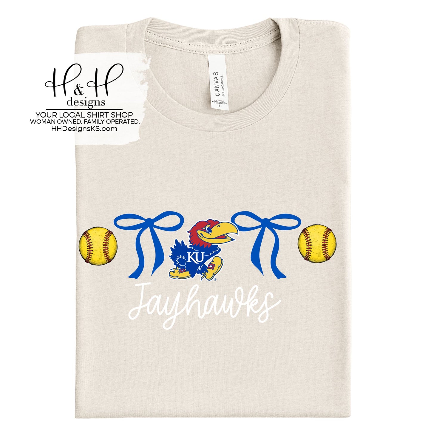 Jayhawks Coquette Softball Bows  ~ Licensed Apparel ~ HHKU163