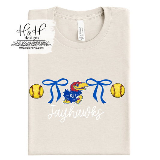 Jayhawks Coquette Softball Bows ~ Licensed Apparel ~ HHKU163
