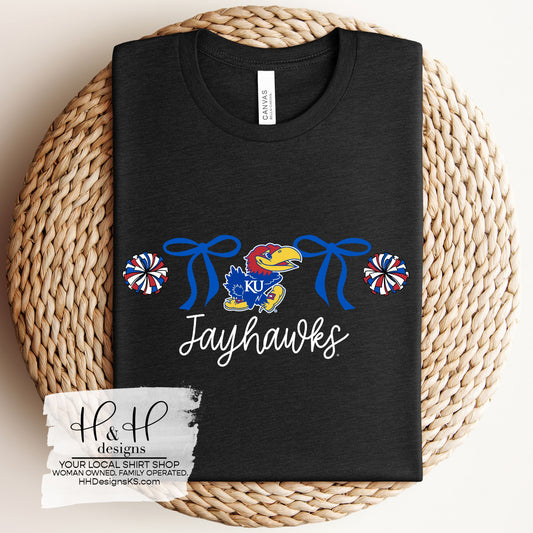 Jayhawks Coquette Pom Poms Bows ~ Licensed Apparel ~ HHKU165