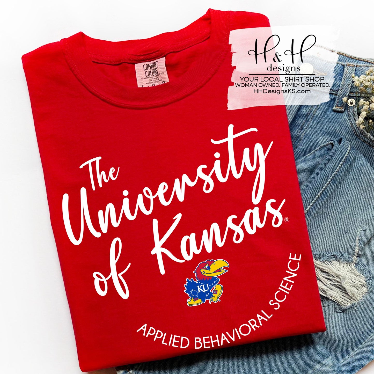 The Unversity of Kansas Applied Behavioral Science Round Script ~ Licensed Apparel ~ HHKU187