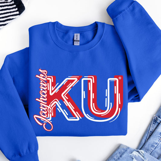 KU Jayhawks Sketch Initials ~ Licensed Apparel ~ HHKU189