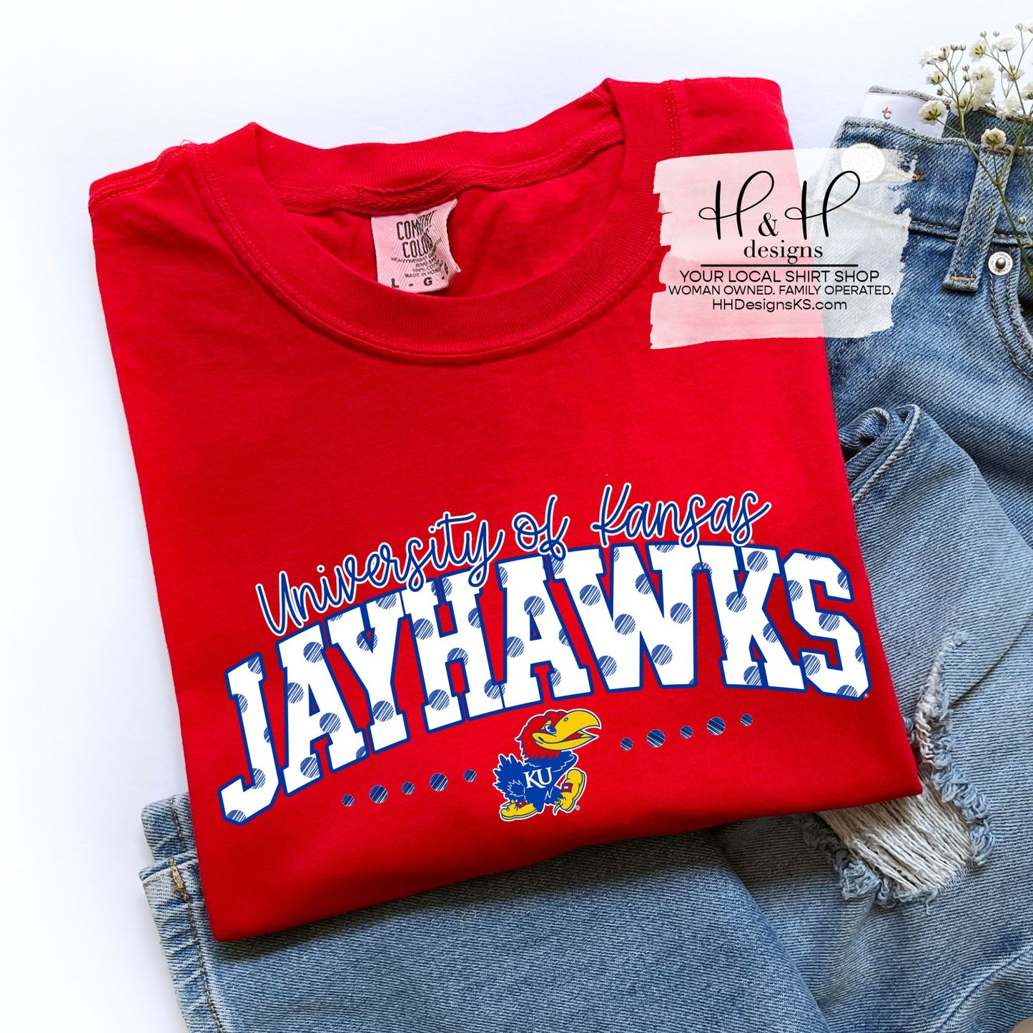University of Kansas Jayhawks Polka Dot Arch ~ Licensed Apparel ~ HHKU190