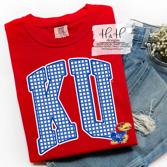 KU Plaid Arch ~ Blue ~ Licensed Apparel ~ HHKU200