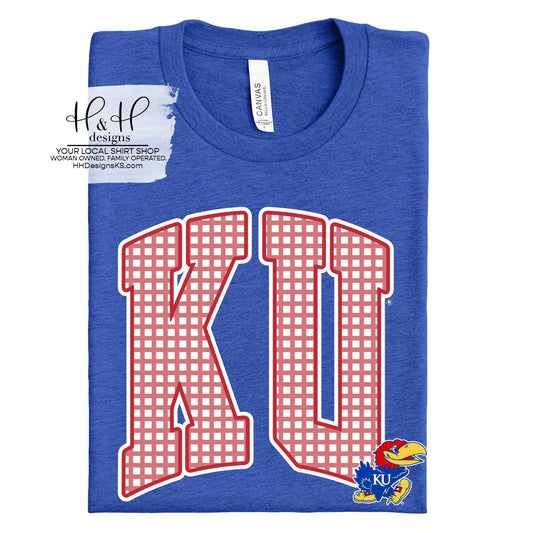 KU Plaid Arch ~ Red ~ Licensed Apparel ~ HHKU201